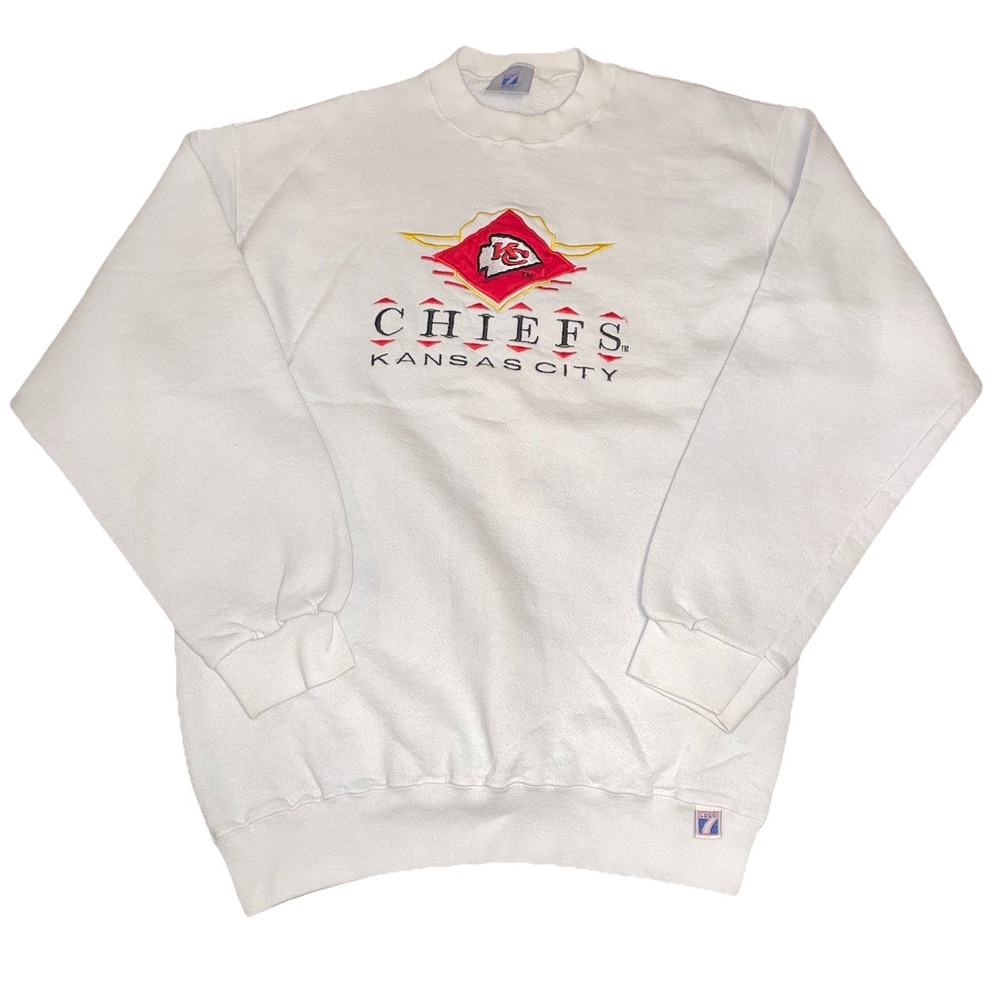 Vintage 90's Kansas City Cheifs Football NFL White Sweatshirt Mens Size Large